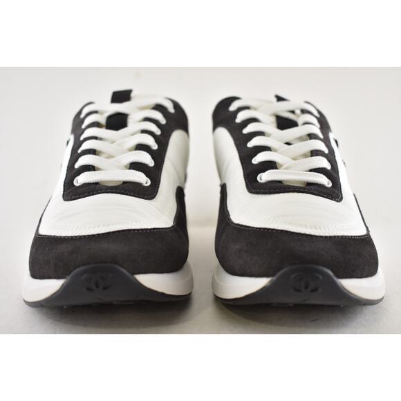 Chanel 21P Mens Grey Black White CC Logo Low Top Lace Up Trainer Sneaker 44 11 - Picture 8 of 13